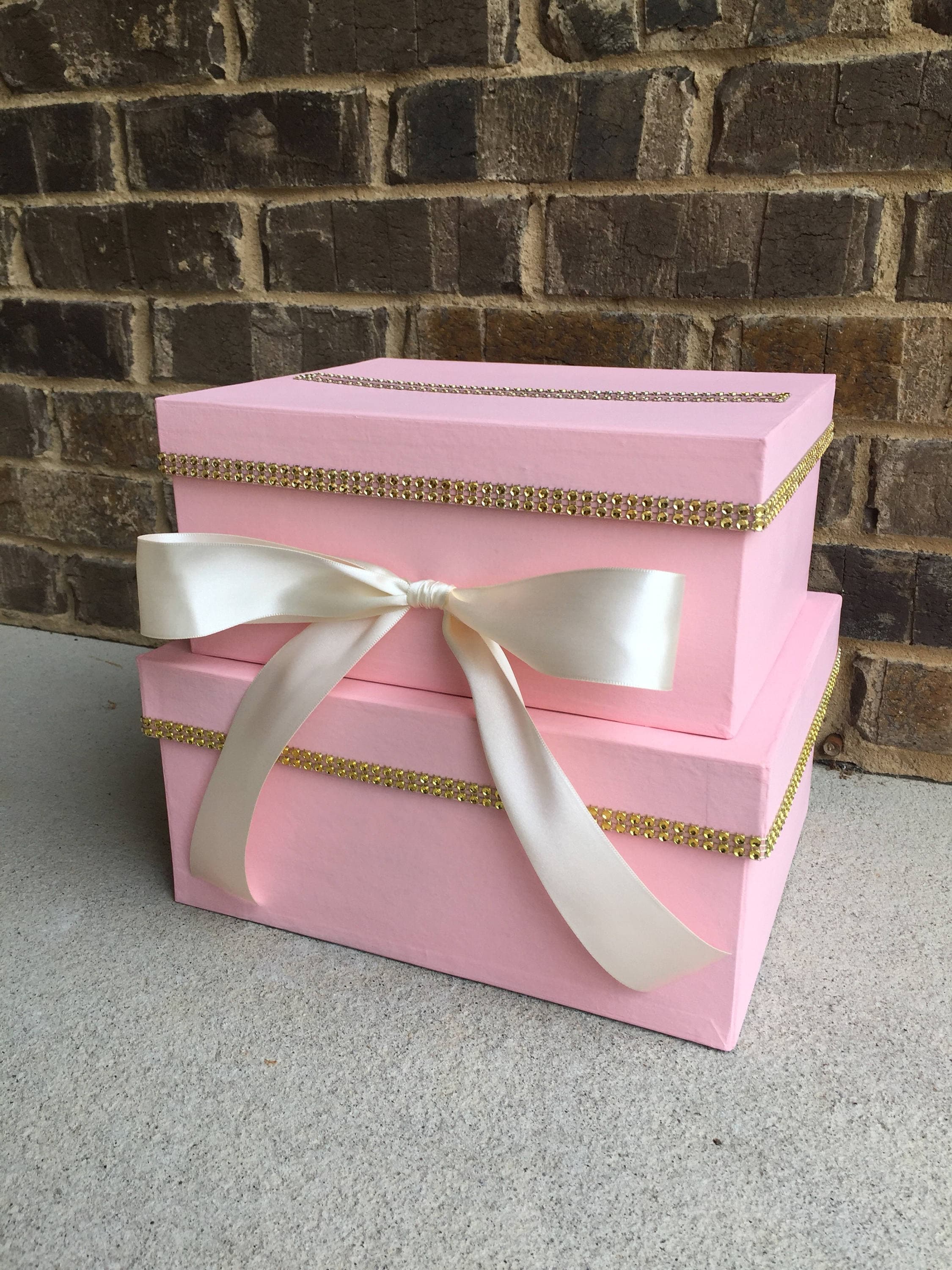 Blush Pink and Gold Card Box Centerpiece (mid-size), 2 Tier Shower or ...