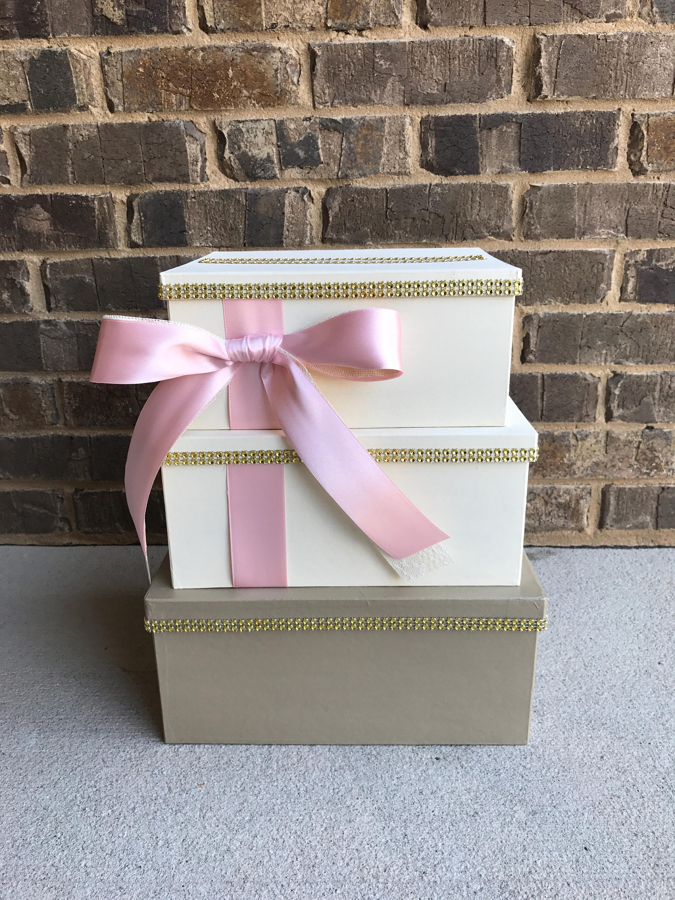 Blush Pink Champagne and Ivory Card Box Centerpiece, 3 Tier Wedding ...