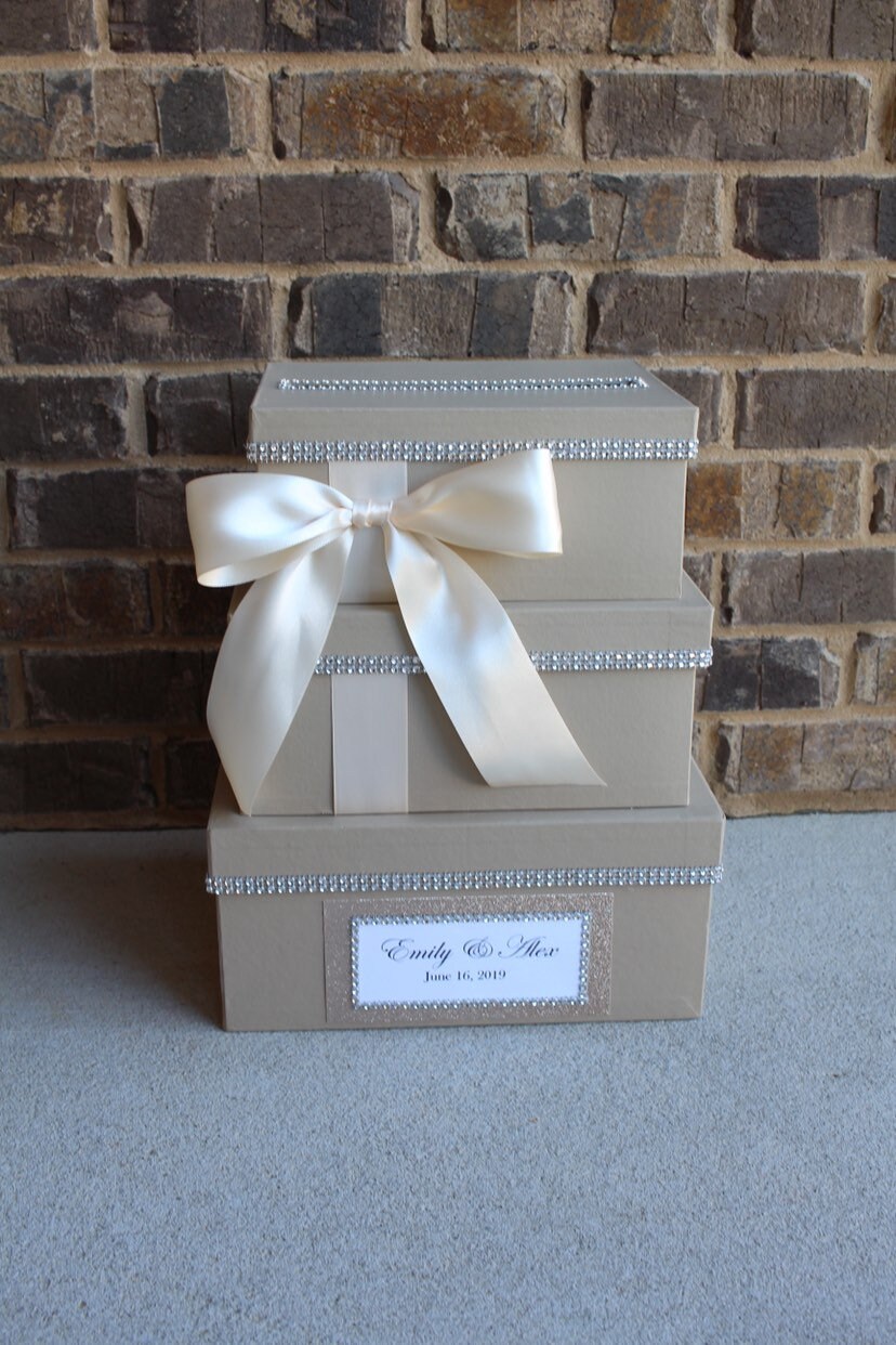 Champagne and Ivory Card Box Centerpiece, 3 Tier Wedding, Shower, or ...