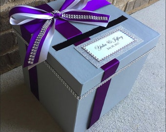 Purple Card Box, Silver Wedding Card Holder