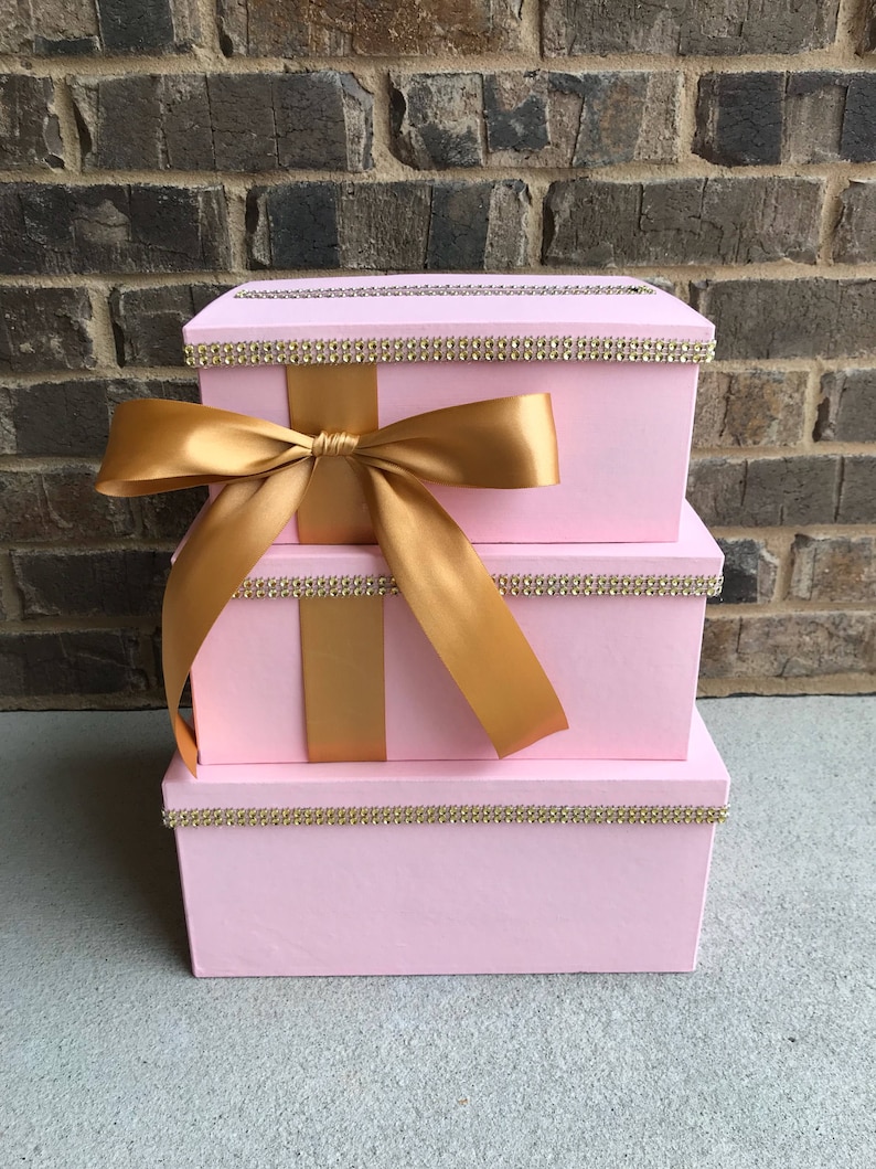 Blush Pink & Gold Card Box Centerpiece, 3 Tier Wedding, Shower, or ...