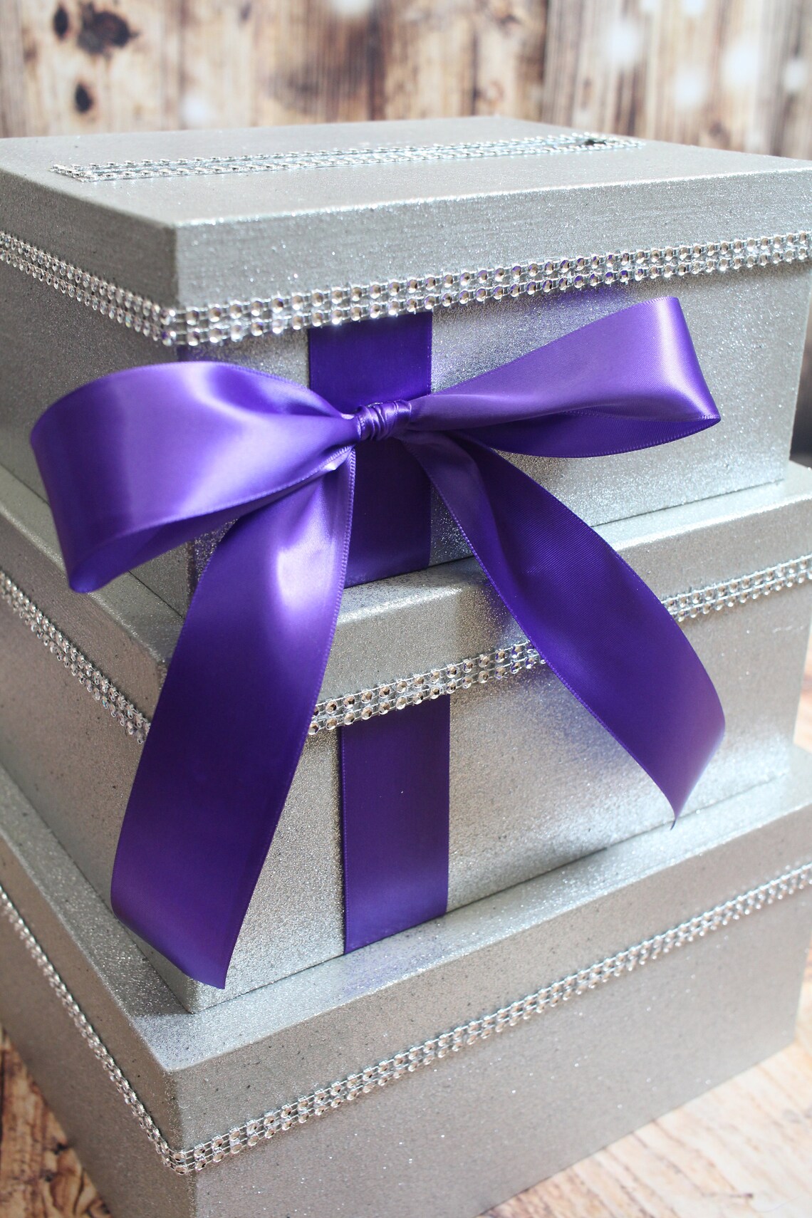 Silver Glitter Card Box Centerpiece Purple Sparkly Wedding Etsy