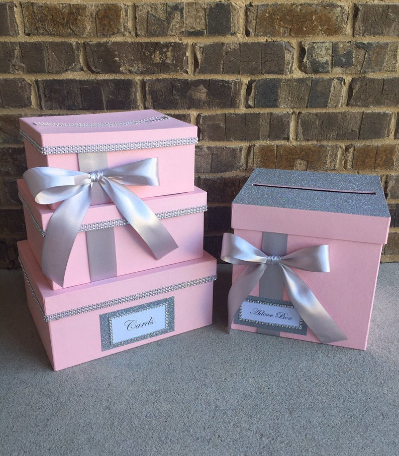 Blush Pink & Gold Card Box Centerpiece, 3 Tier Wedding, Shower, or ...