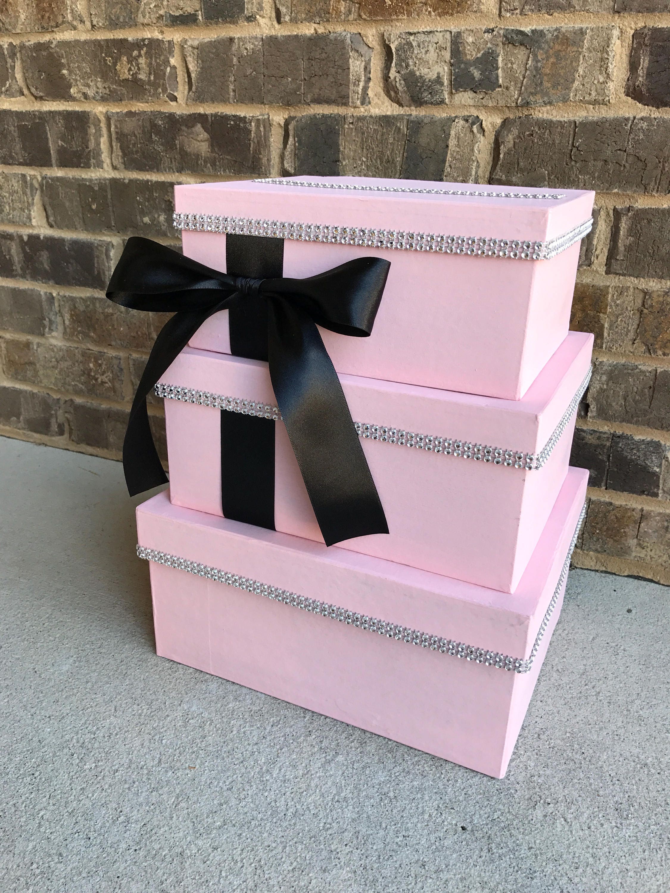 Pink & Black Card Box Centerpiece 3 Tier Wedding Shower or | Etsy