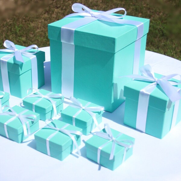 Robin's Egg Blue, Pink Centerpiece & Favor Box Set - Wedding, Bridal Shower, Birthday