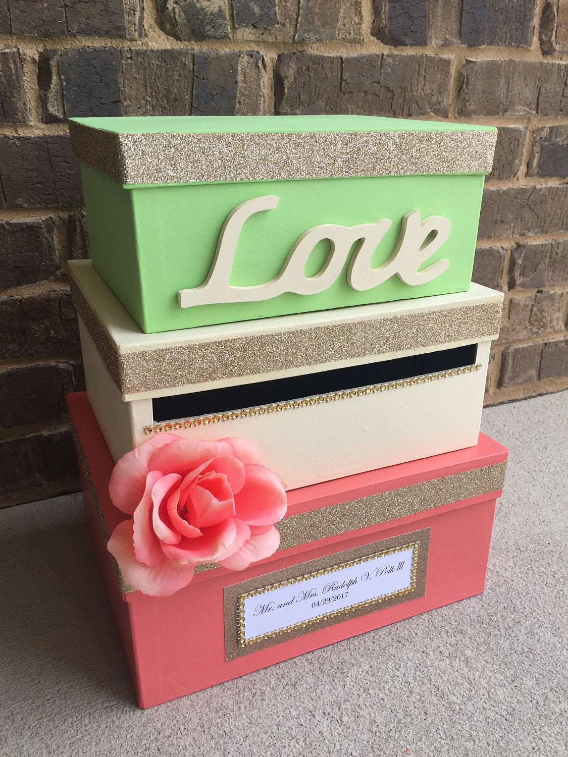 Wedding Card Box Mid-Size 3 Tier Card Box Mint Green | Etsy