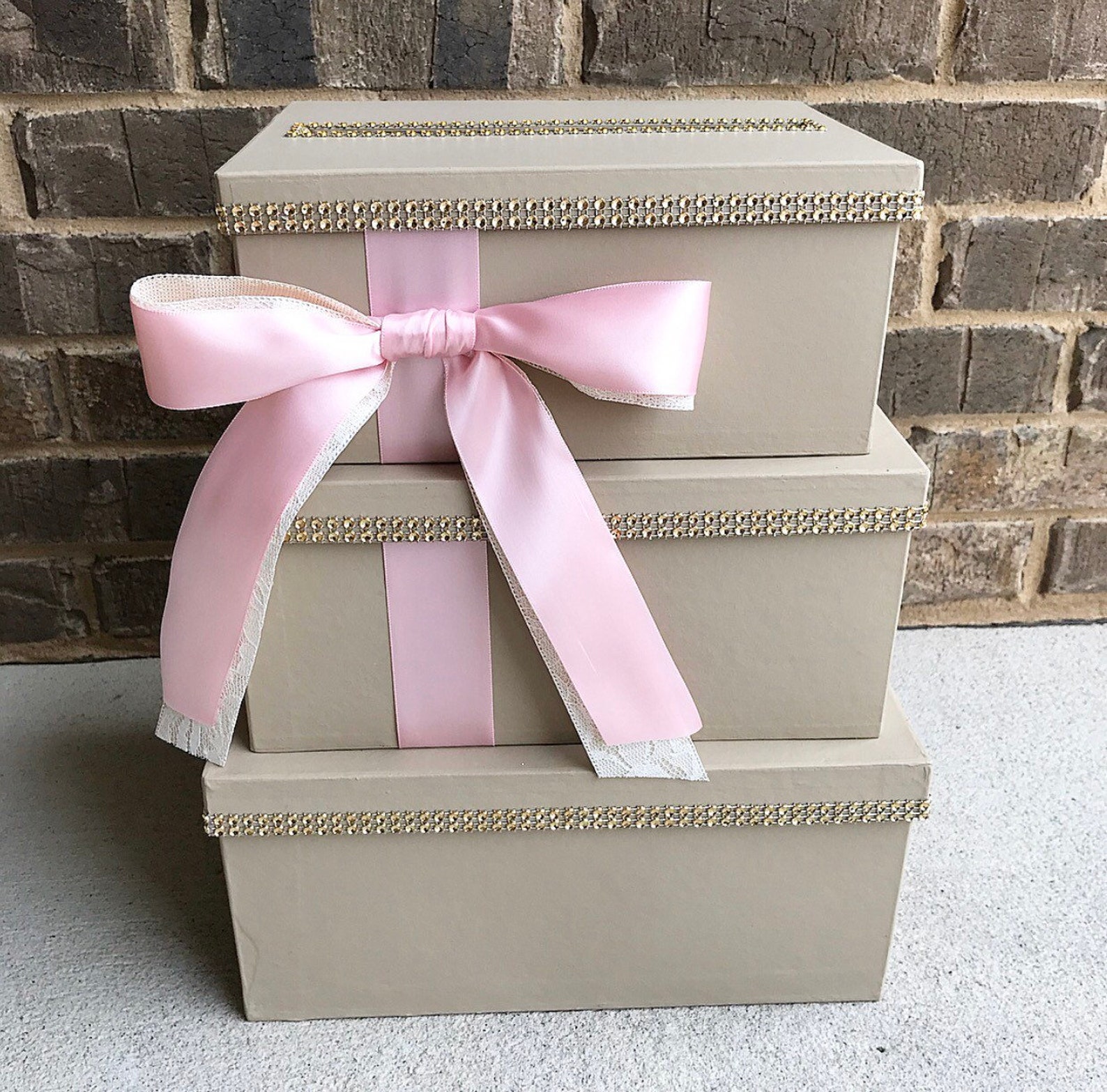 Champagne and Ivory Card Box Centerpiece, 3 Tier Wedding, Shower, or ...
