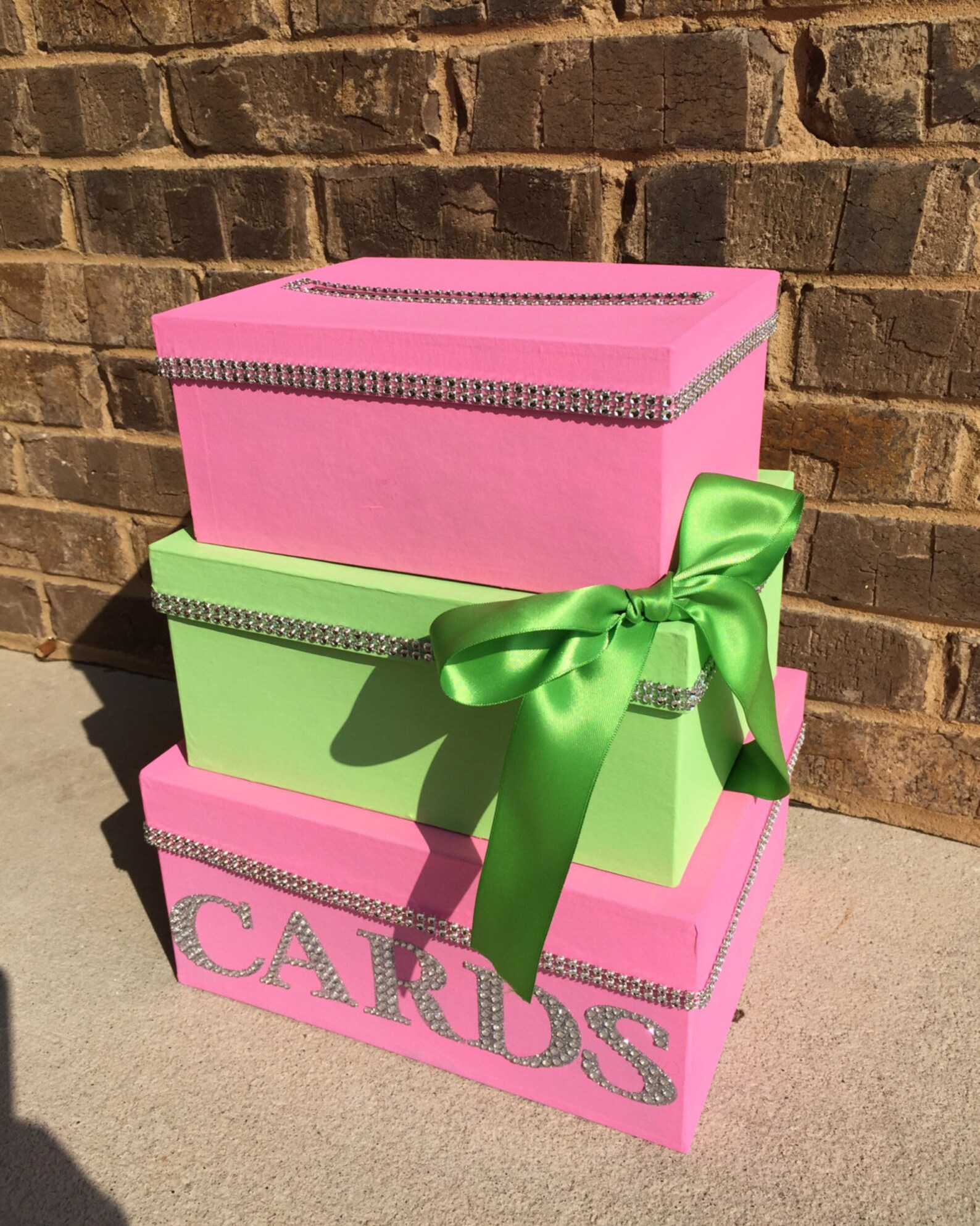 Pink and Green Card Box Shower or Party Centerpiece 3 Tier Etsy