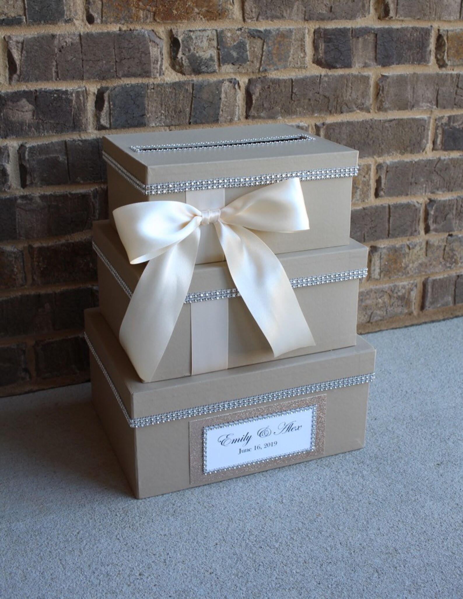 Champagne and Ivory Card Box Centerpiece, 3 Tier Wedding, Shower, or ...