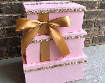 Blush Pink & Gold Card Box Centerpiece, 3 Tier Wedding, Shower, or Birthday Card Holder