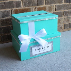 Robins Egg Blue Card Box Centerpiece (Mid-Size), Turquoise 2 Tier Shower or Birthday Card Holder