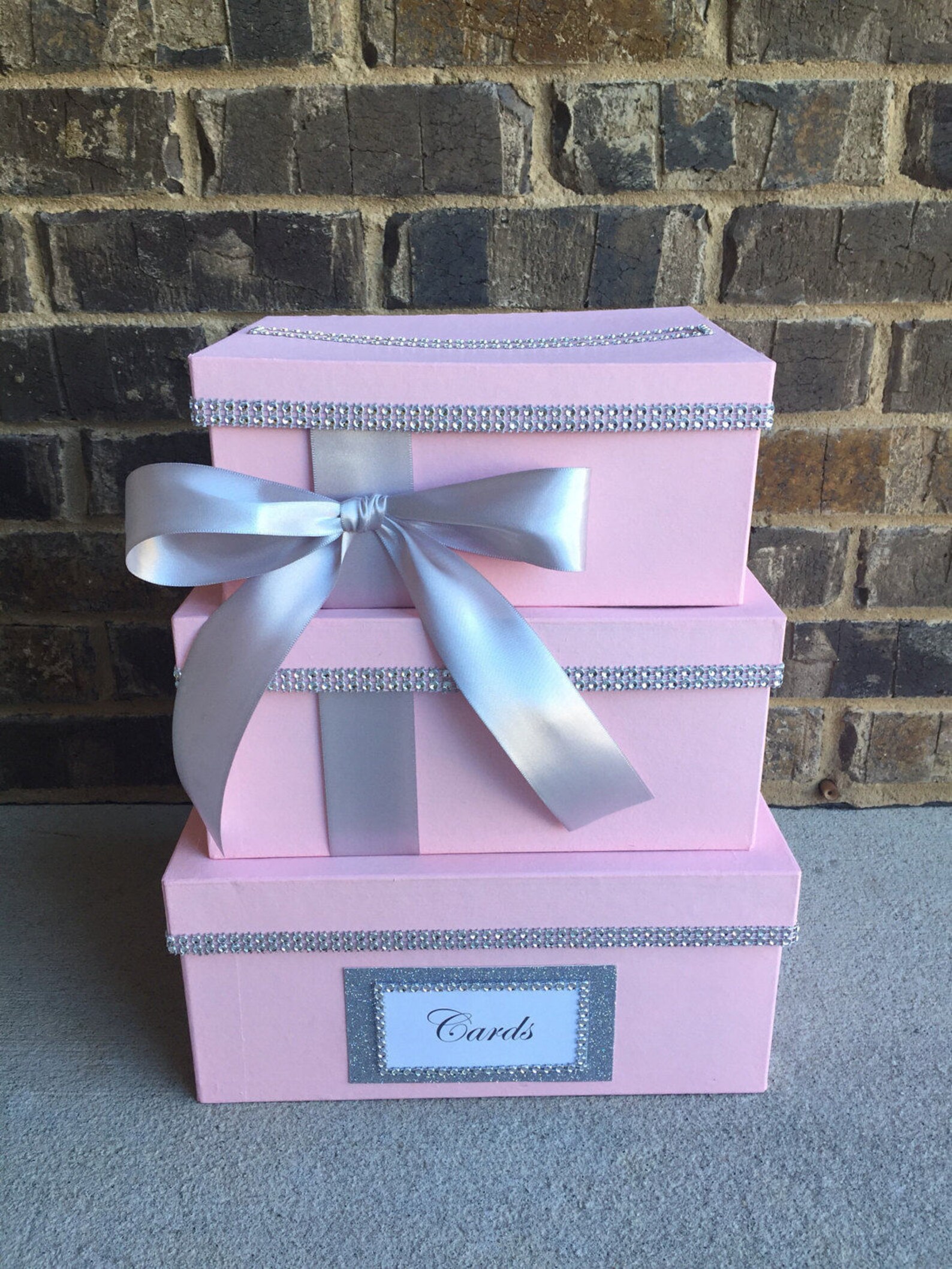 Blush Pink & Silver Card Box Centerpiece, 3 Tier Wedding, Shower, or ...