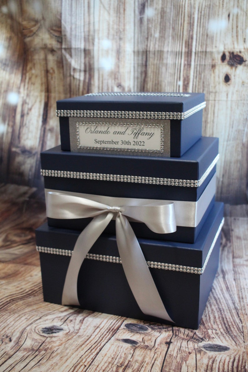 Navy Card Box Giftcard Box and Navy Blue Money Box Etsy