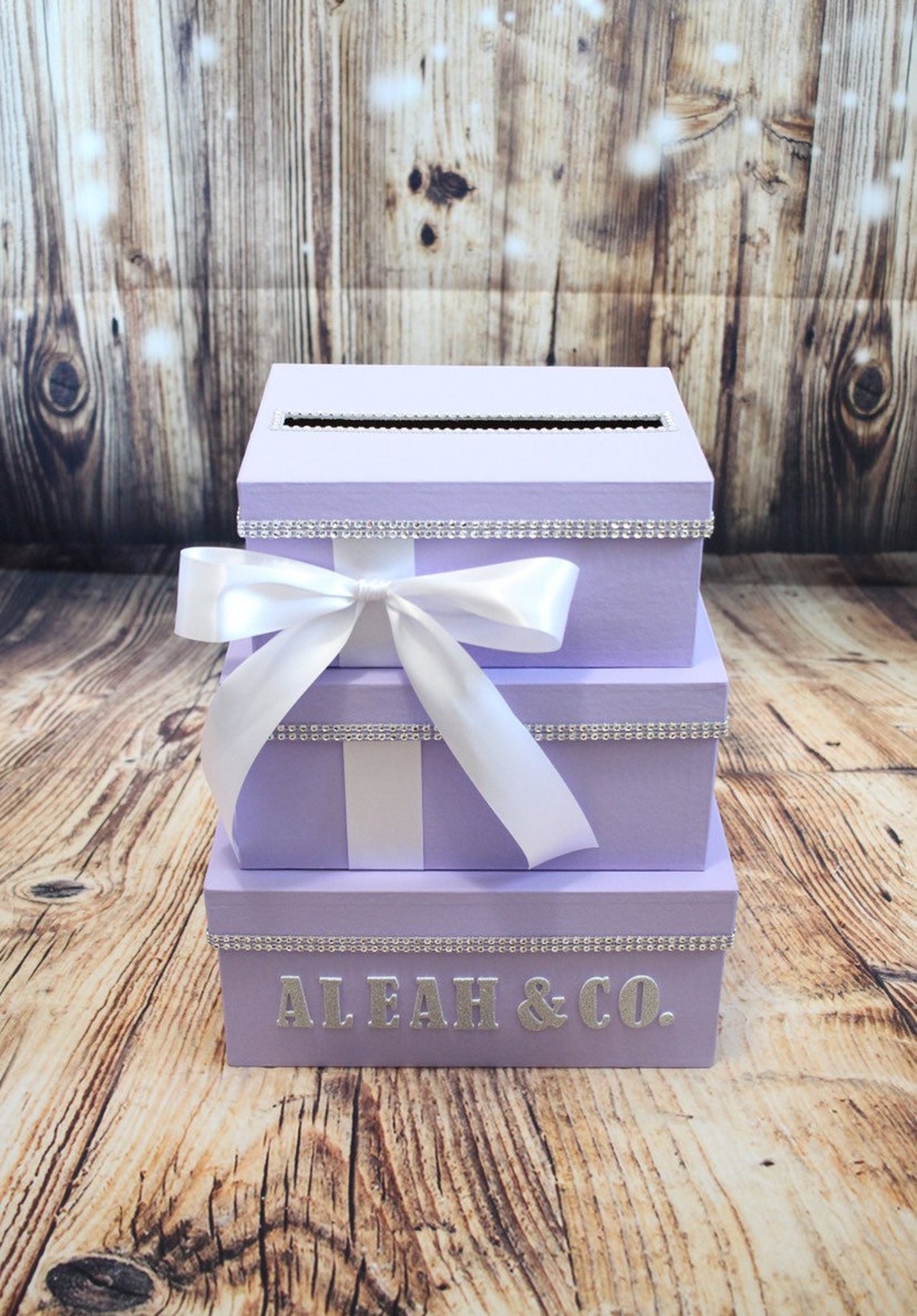 Lavender 3 Tier Personalized Card Box Purple Card Box Etsy