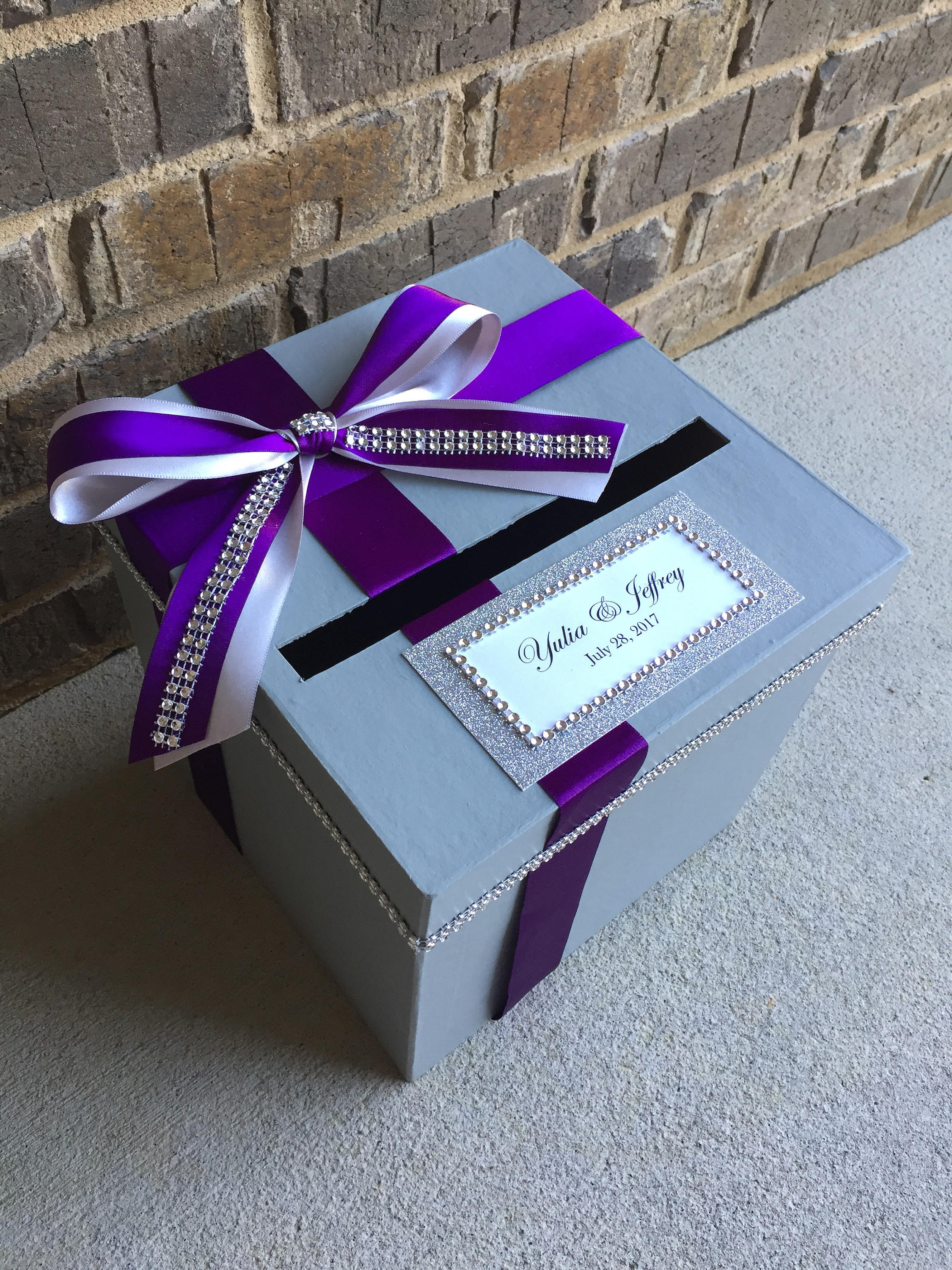 Purple and Silver Gray Card Box, Wedding Card Holder - Etsy