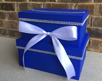 Royal Blue Card Box Centerpiece, Baby Blue Card Box or Birthday Card Holder