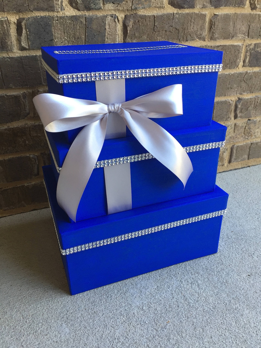 Royal Blue Card Box Centerpiece, Blue 3 Tier Wedding, Shower, or
