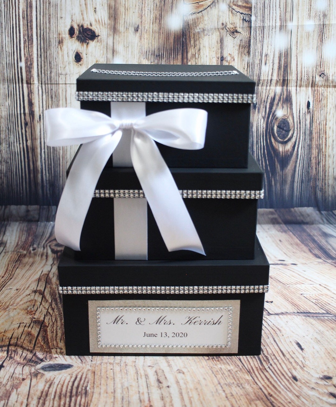 Black Card Box Centerpiece, 3 Tier Wedding, Shower, or Birthday Card ...