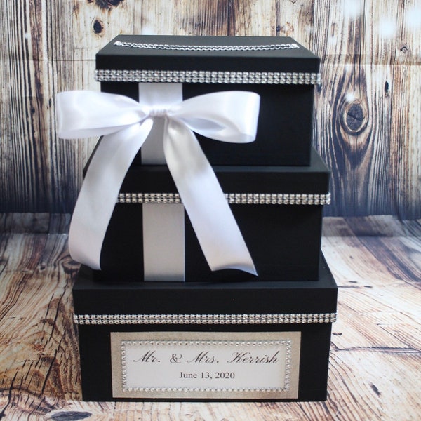 Black Card Box Centerpiece, 3 Tier Wedding, Shower, or Birthday Card Holder