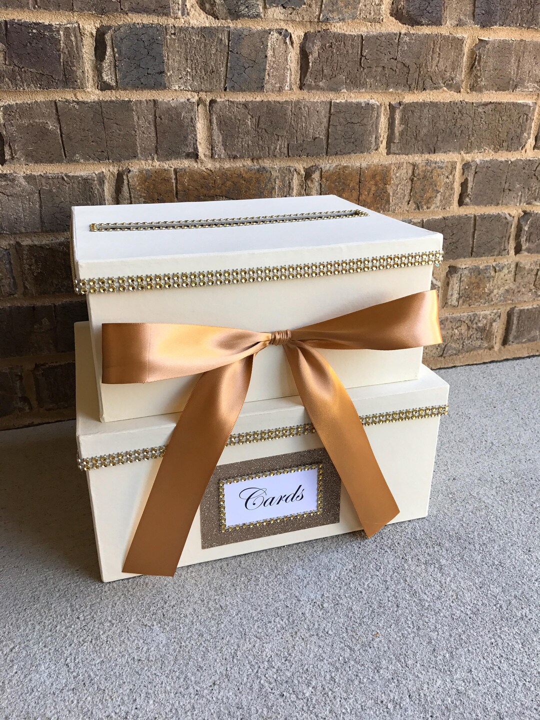 Ivory and Gold Card Box Centerpiece mid-size, Ivory 2 Tier Shower or ...