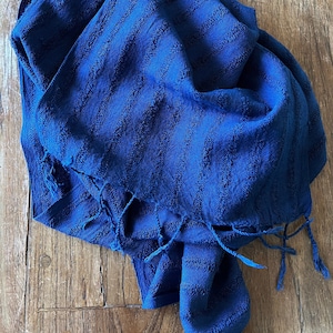 Hand woven cotton scarf hand dyed with indigo image 1