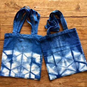 Small cotton market bags hand dyed with indigo