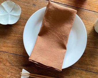 Cinnamon linen napkin hand dyed with cutch, a natural plant dye