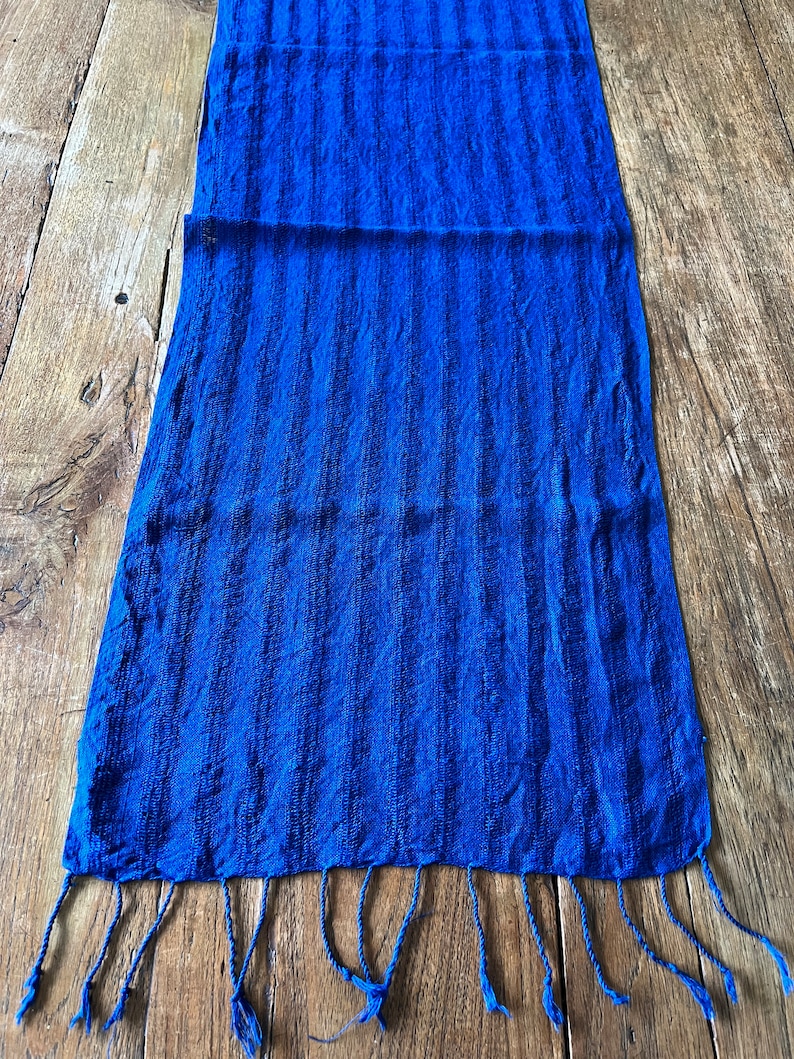 Hand woven cotton scarf hand dyed with indigo image 2