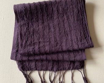 Hand woven cotton scarf hand dyed with logwood for deep purple