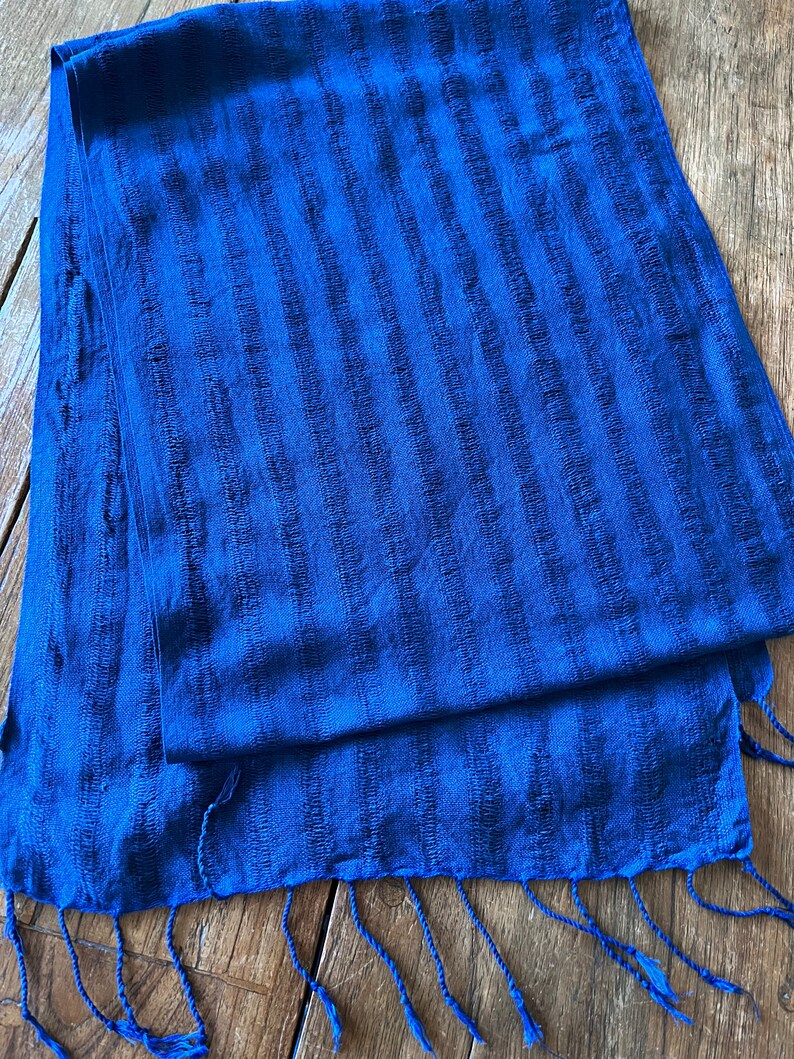 Hand woven cotton scarf hand dyed with indigo image 5