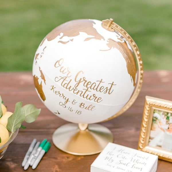 Wedding Guest Book Alternative – Globe – Custom Painted – Perfect for Wedding Guestbook or Centerpiece – 12" Diameter – Travel, Boho Wedding