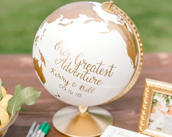 Wedding Guest Book Alternative – Globe – Custom Painted – Perfect for Wedding Guestbook or Centerpiece – 12&quot; Diameter – Travel, Boho Wedding