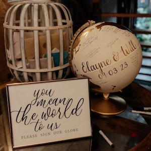 Custom Globe Guest Book, Personalized Wedding Centerpiece, World Map Sign Reception Decor, Boho Travel Destination Guestbook Alternative