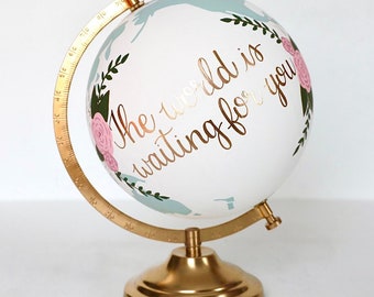 Globo terráqueo pintado a mano para habitación de bebé, decoración personalizada para baby shower, revelación de género, aventura de maternidad, libro de visitas alternativo de 8 pulgadas