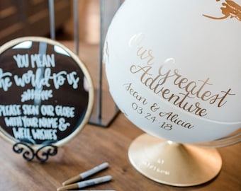 Custom XL 16&quot; Wedding Globe Guestbook Globe Large Wedding Guest Book Alternative Custom Colors Lettering Personalized Reception Decor Ideas