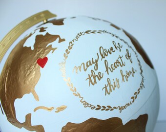 Custom Globe – Hand Painted with Continents and Quote/Lyrics/Bible Verse of Your Choice – Home Decor, Office Decor, Gift – 12" Diameter