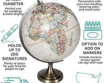 Personalized Wedding Globe Guest Book, Travel Theme Signature Globe, Custom Keepsake Decor