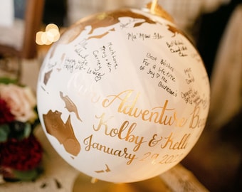 Custom Wedding Globe, Personalized Guest Book Centerpiece, Boho Travel Destination Guestbook Alternative, World Map Sign Reception Decor