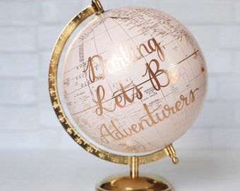 Baby Girl Nursery Travel Decor Globe, Light Pink and Gold World Globe, Baby Shower Guest Book Alternative, Cute Blush Pink Girls Room Art