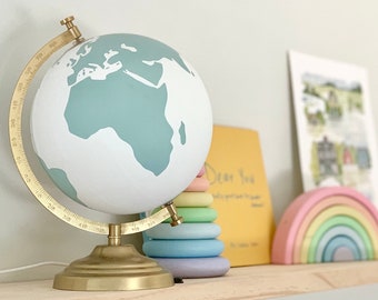 Travel Nursery Decor, Painted World Globe, Baby Shower Guest Book Alternative, Custom Personalized Baby’s Room Map Art, New Babies Gift Idea