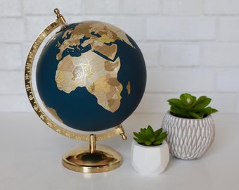 Gold & Neutral Globe – Painted Globe – Custom Hand Lettering – Exposed Countries – Wedding Guestbook – Wedding Globe – 8" Diameter