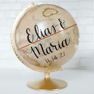SHIPS FAST Wedding Globe Guest Book, Cute Guestbook Alternative, Neutral Antique World Map, Travel Reception Decor, The Adventure Begins 12”