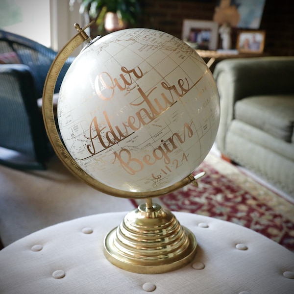 Guest Book Alternative Wedding Globe Guestbook Personalized World Map Custom Cream Gold Travel Wedding Decor Guests Sign Globes Centerpieces