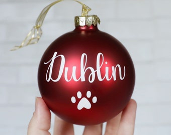 Custom Dog Paw Ornament, Glass Calligraphy Christmas Ball, Pet Memorial Gift, Dog Parent Gifts, New Puppy Ornaments, Personalized Pet Bauble