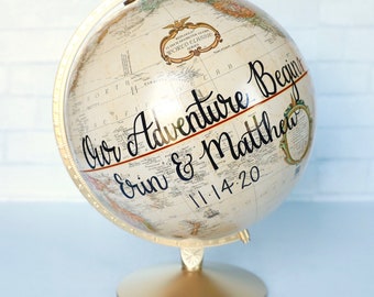 Calligraphy Guest Globe Perfect for Wedding Guest Book Centerpiece Create Your Own Map Travel Decor, Custom Handmade Reception Ideas 12&quot;