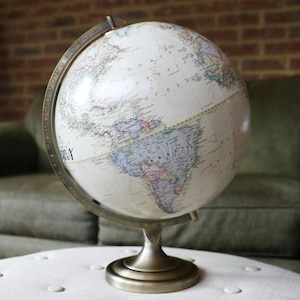 Wedding Guest Book Globe, Antique Cream White Ivory Neutral Pastel Decor, Guests Sign Alternative Travel Theme, Large Reception Centerpiece