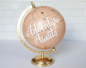 Cute Pink Wedding Globe Guestbook, Creative Guest Book Alternative, Blush World Map Sign, Travel Reception Table Decor, Our Adventure Begins