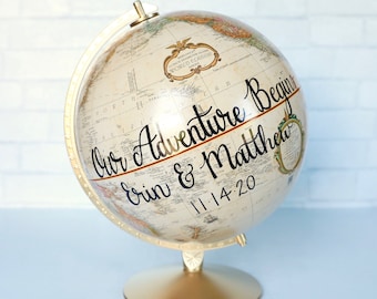 Calligraphy Guest Globe, Perfect for Wedding GuestBook or Centerpiece, Create Your Own Globe, Travel Theme, Custom Hand Lettering, 12"