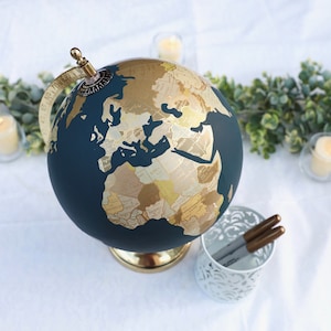 Gold & Neutral Painted Globe Guest Globe Custom Hand Lettering Exposed Countries Wedding Guestbook Wedding Globe 8 Diameter image 1