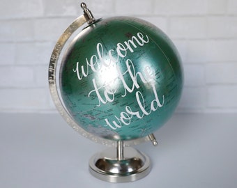 Turquoise Blue & Silver Globe, Baby Boy Nursery Globe, It's a Boy, Baby Shower Gift, Pregnancy Announcement Sign, Boy's Room, Office Decor